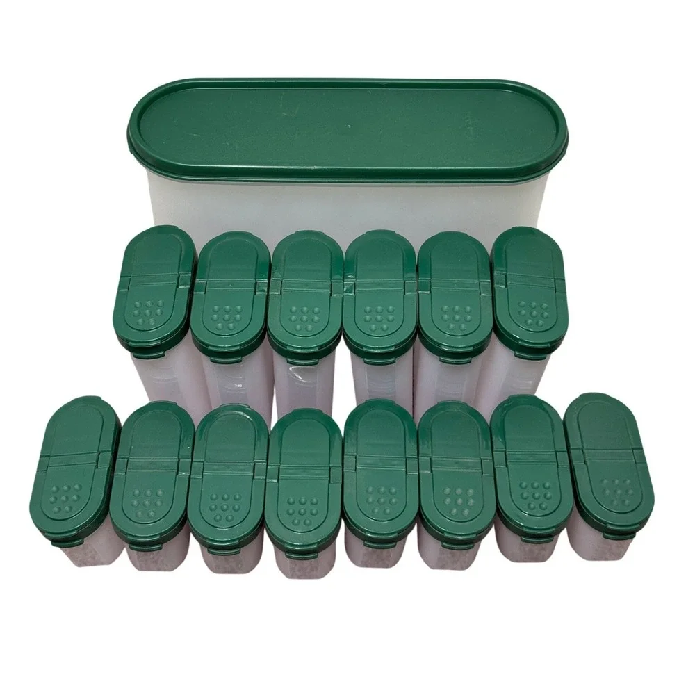 Tupperware Modular Mates Spice Shaker Set 15pc Hunter Green lids Lot VTG